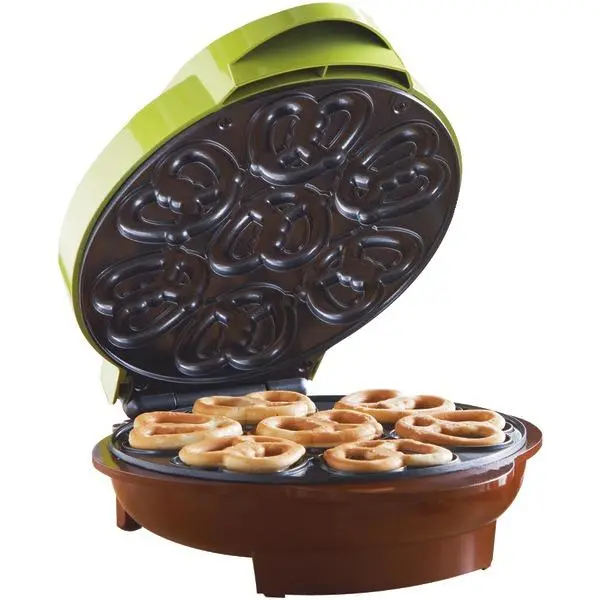 Brentwood Miniature Pretzel Maker - 750W Specialty Kitchen Appliance, 12.5in x 12.5in x 21.0in Compact Unit, Nonstick Coating, Convenient Cord Wrap, 700W & Above, with Lights
