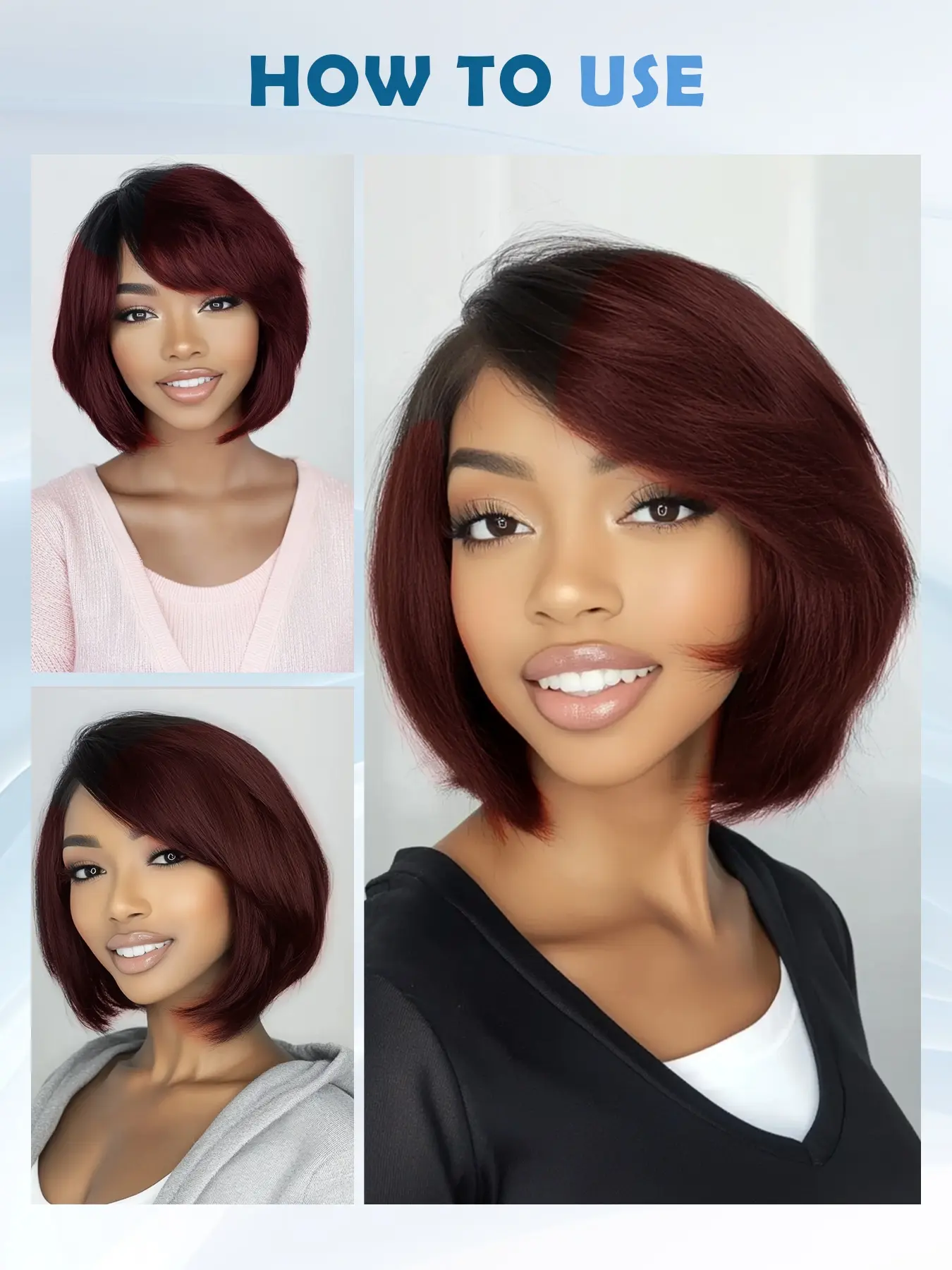 10 inch short straight human hair wig for women burgundy red  display picture 1