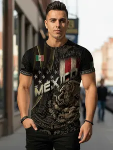 Mexico Usa Flag Golden Eagle Aztec Pattern Heritage Unity Pride Power Shirt, Fitted Short Sleeve Tee, All Seasons Fashion, Streetwear
