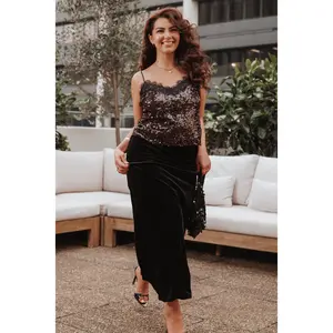 Pixie Lace And Sequins Cami - Burgundy