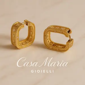 Quadrina Gold Earring Hoops - 18K Solid Gold (Au750) Square Earrings -Casa Maria Gioielli