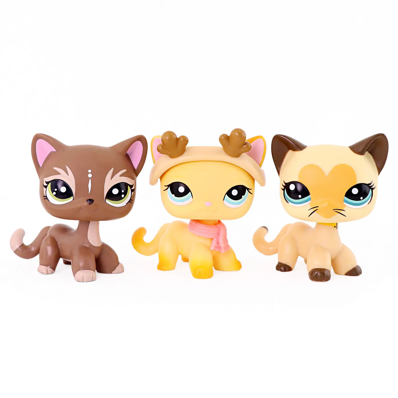 3 Pcs Cute Mini Cat Collectible Figures Set, Hand Painted Kitten Toy Figurines with Reindeer Hat & Scarf Accessories, Tiny Animal Statues for Cake Topper, Dollhouse Decor, Gift for Kids Girls Boys Age 4+