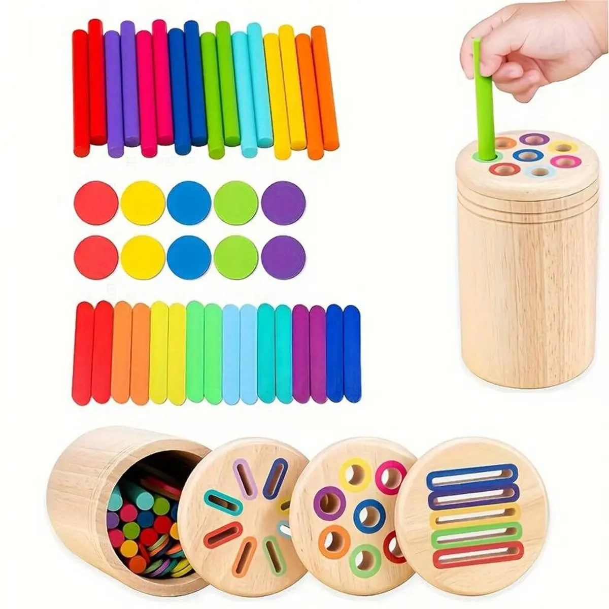 Puzzle Color Classification Tube, Wooden, Cognition Cultivation, Hands-On Ability, Hand Eye Coordination, Family Interactive Games, Birthday Gifts