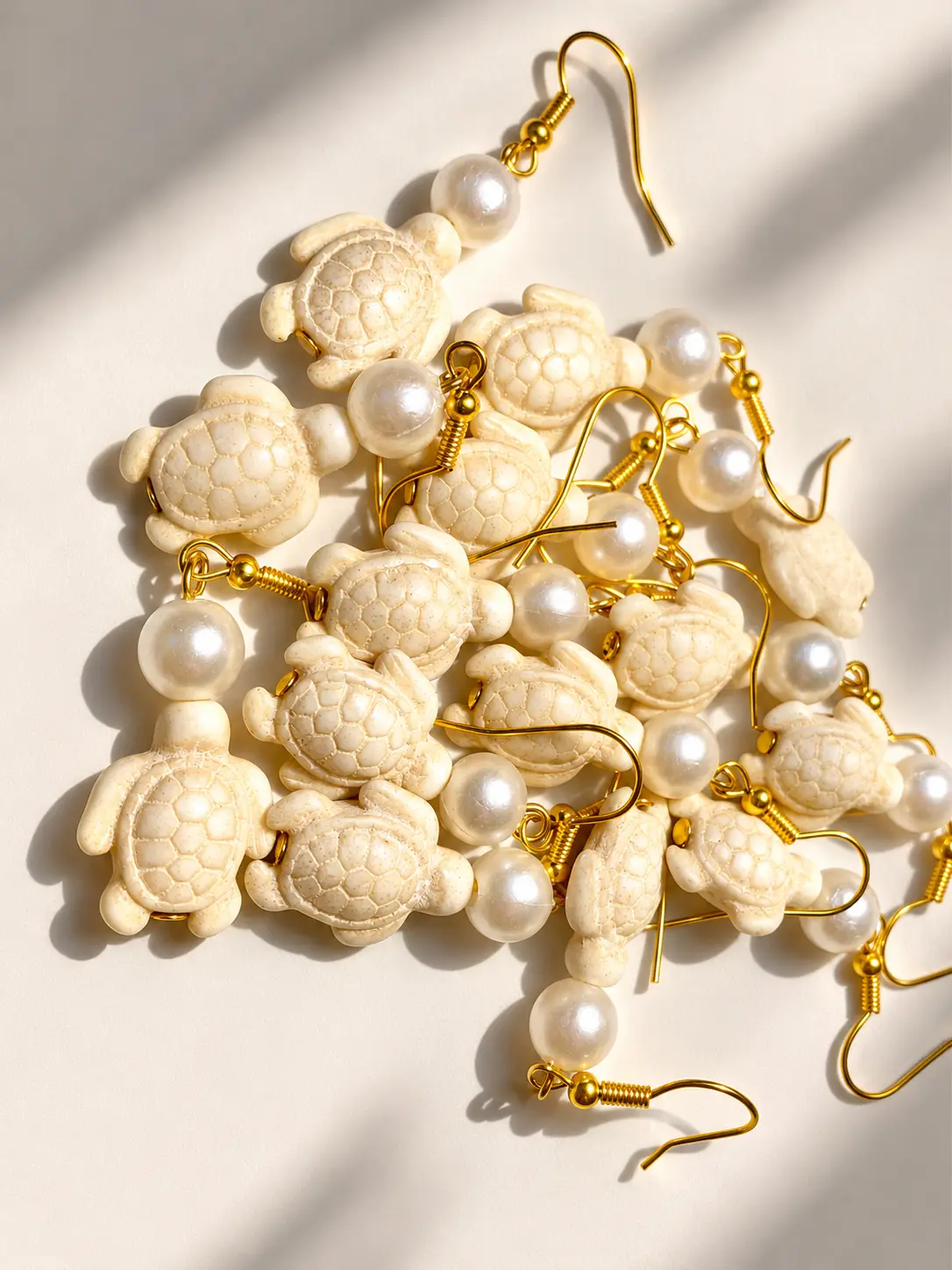 sea turtle coastal beachy pearl handmade earrings, jewelry gift