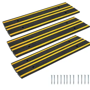 48" Car Driveway Rubber Curb Ramp 3 Pack, 33000 LBS Heavy Duty Low Profile Slope Ramps with Reflective Safety Strips for Vehicles, RVs, and Wheelchairs