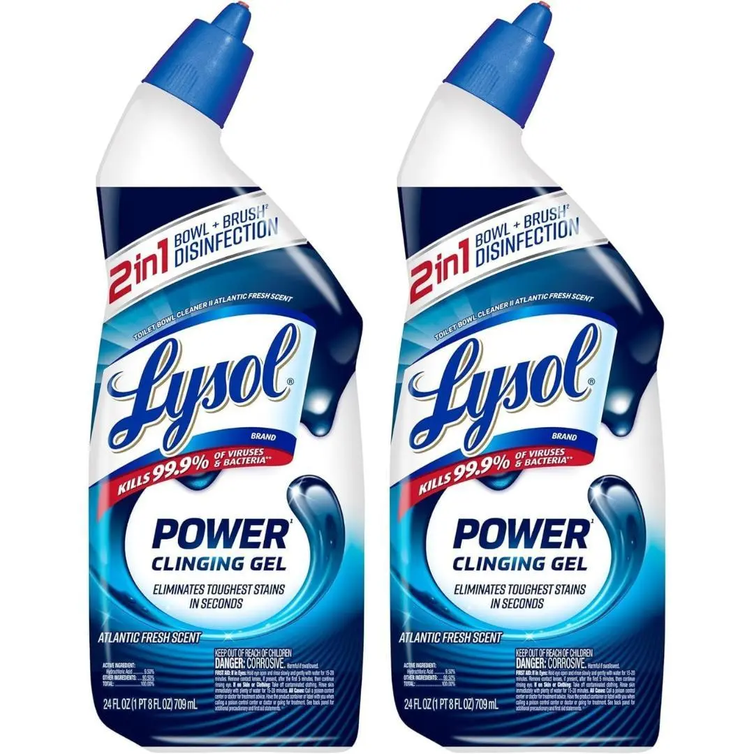 Lysol Toilet Bowl Cleaner, Max Strength Bathroom Cleaning Supplies, Toilet Bowl Cleaner Clinging Gel, Home Essential, Instant Stain Removal, Disinfecting and Deodorizing, Bleach Free, 24 oz (2 ct)
