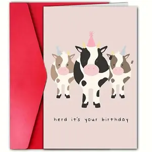 Cow Birthday Card, 1 Count Cute Cow Design Birthday Card with Envelope, Funny Birthday Gift for Friend & Family, Party Supplies, Funny Dad Card, Fun Party Cards