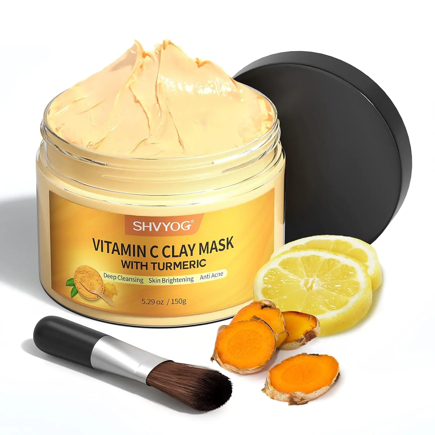 Turmeric Vitamin C Clay Mask with Kaolin Clay for Dull & Blemish-Prone Skin, Deep Cleansing Facial Mask, Face Masks Skincare for Controlling Oil and Refining Pores 5.29 Oz 150g