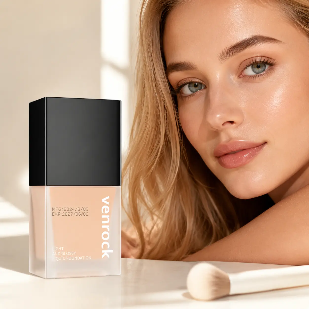 Light glossy liquid foundation natural shade #01, skin glow longwear sheer coverage daily makeup base