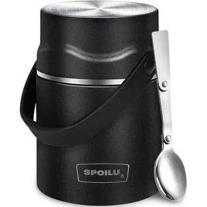 1pcs Food Jar Insulated Container - 28 Oz, Insulated Food Container for Adult, 316 Stainless Steel Vacuum Insulated Food Jar with Spoon, Leak Proof, Portable Hot Soup Container, Black