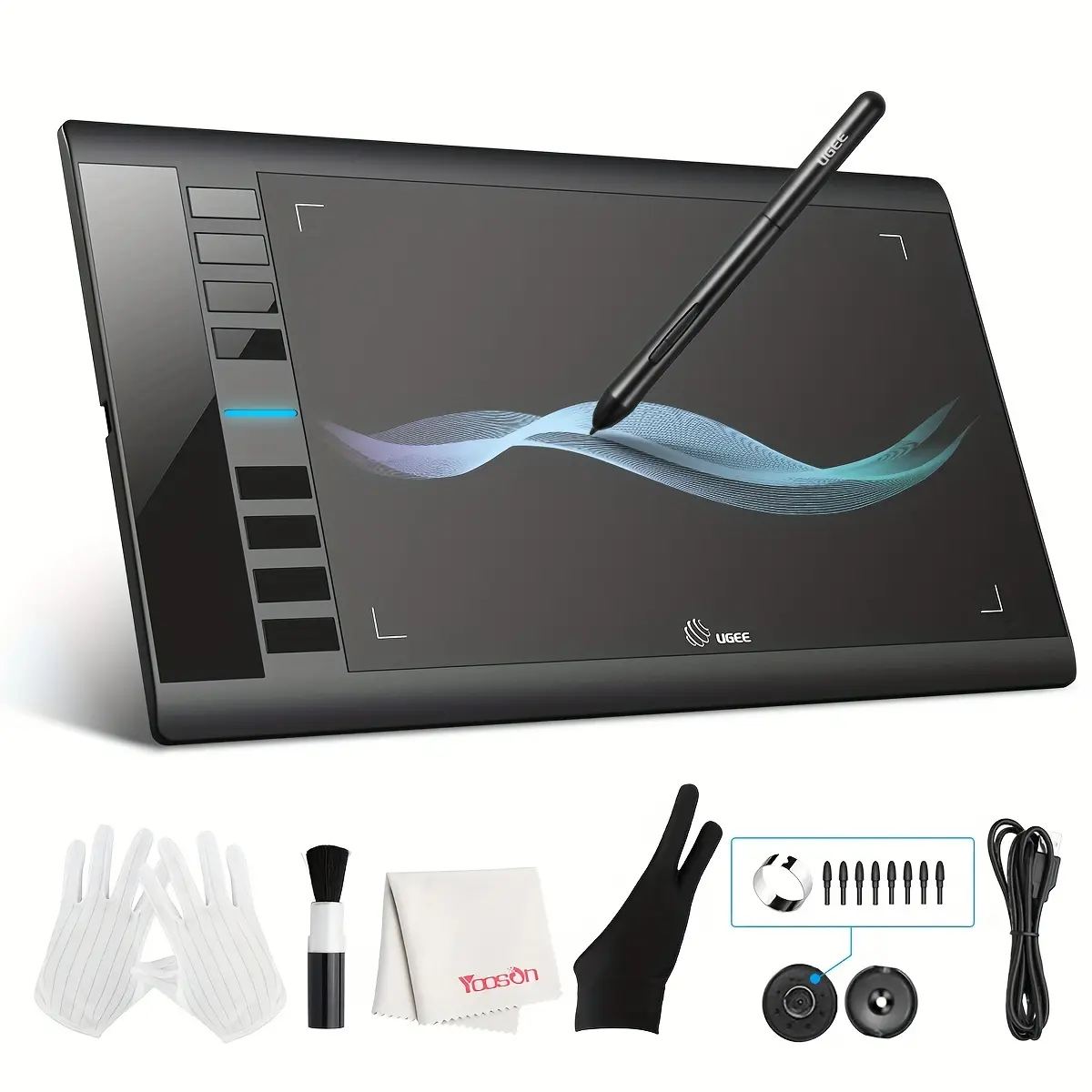 Digital Drawing & Writing Tablet (10x6in) - Battery-Free Pen, 8192 Pressure Sensitivity, 8 Hotkeys, High Accuracy Lines, PVC Build for Concept Artists, Compatible with Windows, Mac, Chromebook, Abstract Art, Sai, Gimp, Photoshop, Photo Editing