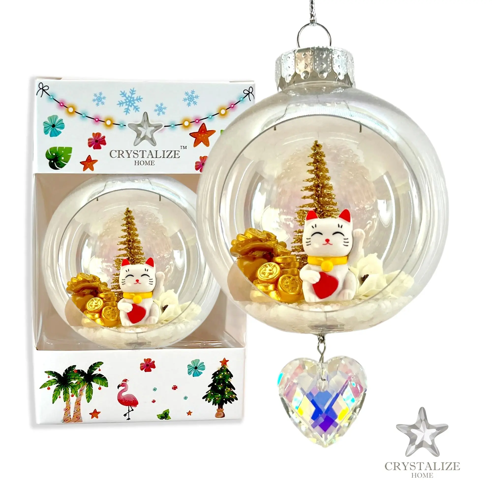 Lucky Cat Plastic Ornament with Magnetic Crystal 3"x7"