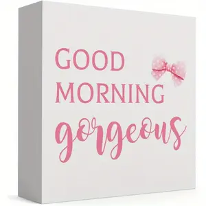 Pink Bow Bathroom Decor Good Morning Gorgeous Bathroom Sign Pink Dorm Decor Girly Bowknot Signs for Home Dorm Wall Desk Shelf Tabletop Decoration 5X5In Rustic Wood Plaque Funny Bathroom Signs 5x5 inch Rustic Farmhouse Design