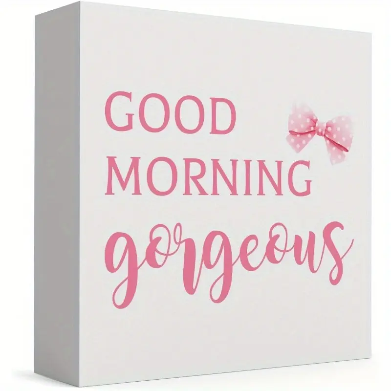 Pink Bow Bathroom Decor, Home Decor Products, Good Morning Bathroom Sign Pink Dorm Decor Girly Bowknot Signs for Home Dorm Wall Desk Shelf Tabletop Decoration 5X5In Rustic Wood Plaque Funny Bathroom Signs Rustic Farmhouse Design