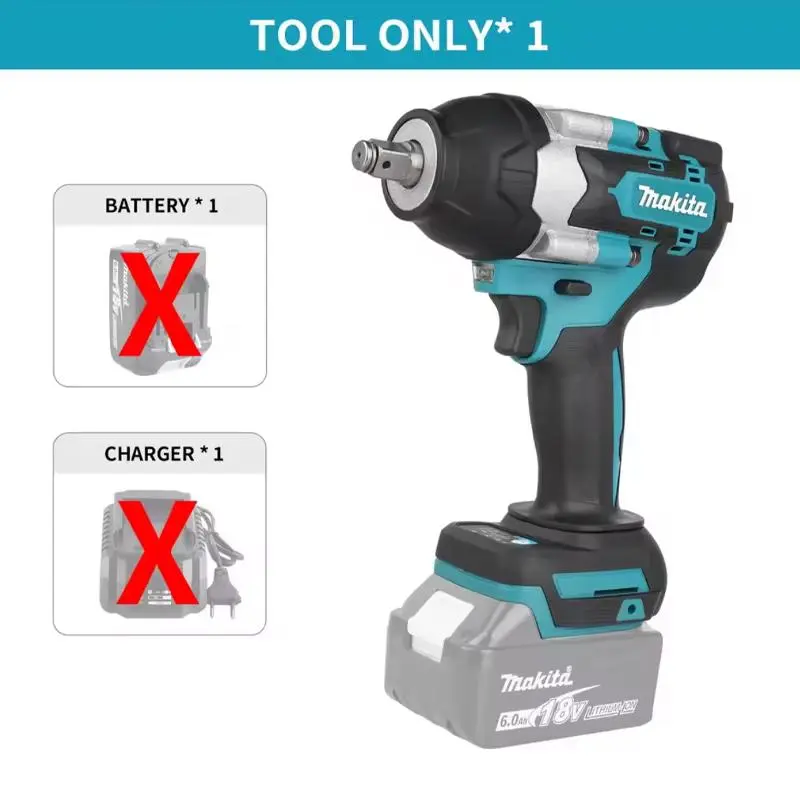 Makita DTW700 18V Brushless Cordless Impact Wrench, 1/2 in Drive, 1000 nm Torque, Durable Inner Structure, Stable Power Handheld Tool for Vehicle Repairs, Automobile Component Disassembly