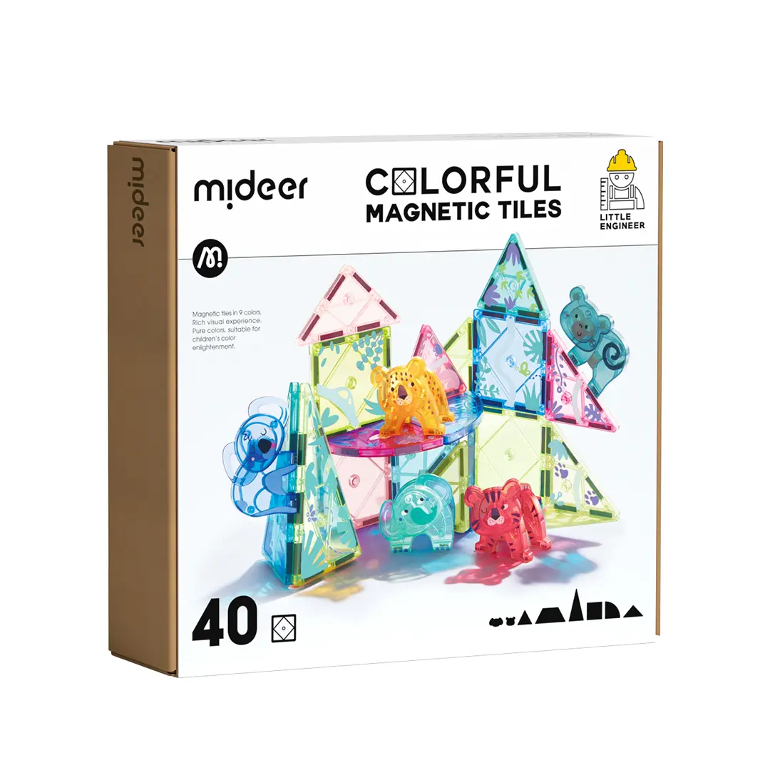 MiDeer Animal Magnetic Tiles 40 Pcs STEM Learning Toy for Kids Age 3-5 Educational Stack Tile Construction Magnet Block Safe Durable & Easy Storage