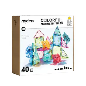 MiDeer Animal Magnetic Tiles 40 Pcs STEM Learning Toy for Kids Age 3-5 Educational Stack Tile Construction Magnet Block Safe Durable & Easy Storage