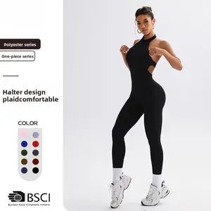 Popular tight European and American style jumpsuit fitness sexy yoga jumpsuit one-piece yoga suit peach hip long pants High Waisted Soft Workout Leggings