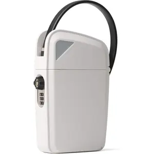 Portable Indoor/Outdoor Lock Box Safe with Key and Combination Access (Compact, White)