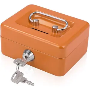 Mini Cash Box with Slot Small Cash Box with Money Tray and Key Lock, Metal Lock Box for Casino Gamblers 4.9" x 3.7" x 2.4" Orange