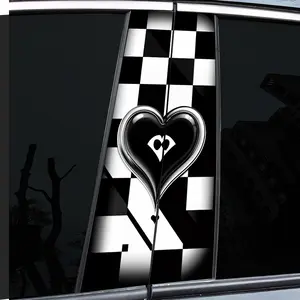 2 pieces, car sticker, car middle post sticker - black and white plaid love vinyl car sticker - B window post sticker, self-adhesive waterproof and scratch-proof, suitable for glass, metal, plastic, ceramic, wood surfaces - car decoration, Car Decals