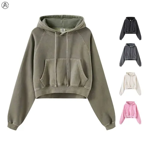[Restock] Arssm Women’s Cropped Hoodie – Acid Wash Fleece Lined Oversized Pullover Sweatshirt for Cozy Streetwear & Casual Fall Outfits Sohochic