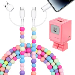 4 in 1 USB C  Beaded Multi for  17 Charger Cord 2 in 1 Robot USB A USB C Charger Block 30W Cute Type C   Blocks for  16 15 Pro Max 3.3FT USB Adapter Girls Colorful