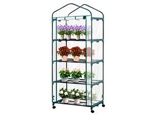 Yesker Mini Greenhouse 27"x20"x63" Portable Indoor /Outdoor Small Green House with 4 Tier 4 Shelves Wheels Transparent PVC Cover Compact Greenhouse Kit for Winter Gardening Balcony Patio Backyard