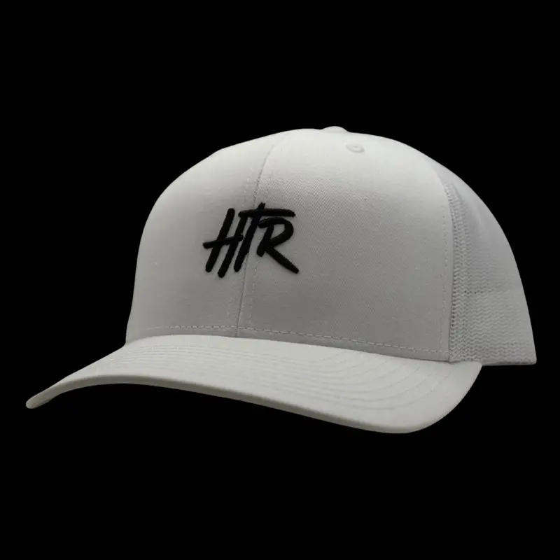 HTR Co. 0005-W  White Meshback Trucker Hat with Black Embroidered HTR