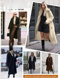 Women's Fleece Long Jackets Oversized Double-Breasted Fluffy Coats Winter Lapel Faux Fur Warm Overcoats with Pockets for Fall & Winter