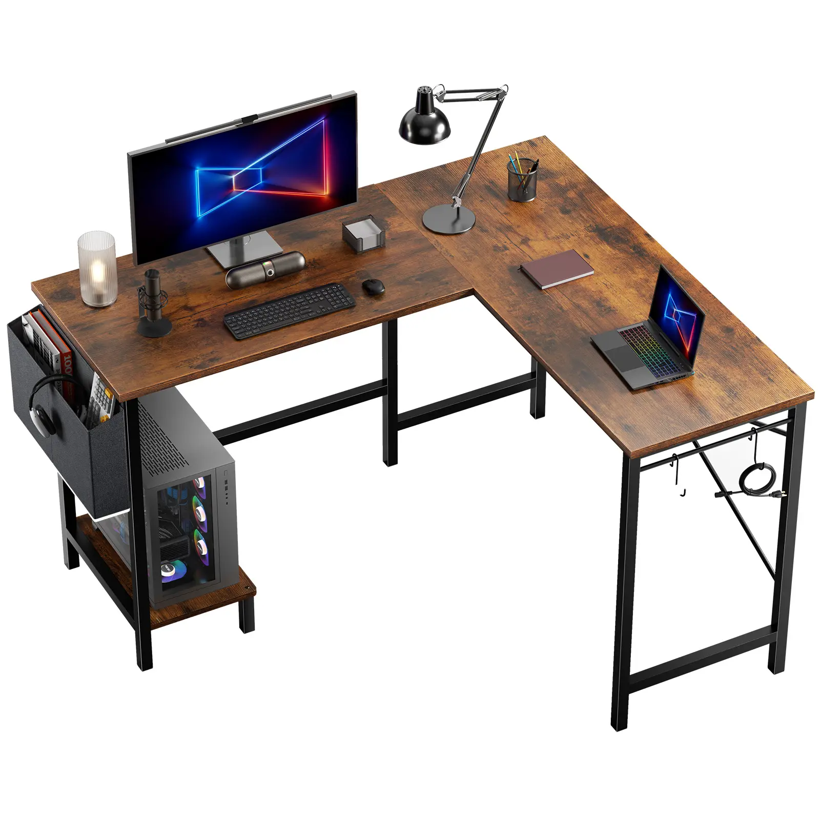 Sweetcrispy L-Shaped Computer Desk - 50 in Modern Wood PC Table with Storage, CPU Stand, Stable Frame, 29" Height Supports Relaxed Sitting, Ideal for Home Office WFH, Gaming Desk for Bedroom Use
