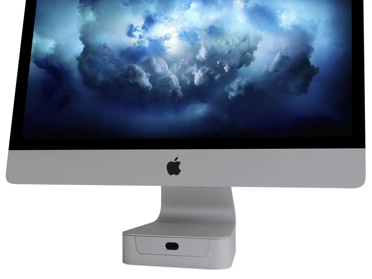 27 in. Aluminium mBase iMac Monitor Mount - Space Grey, Easy Access, Heat Dissipation, Space-Saving, Cable Management, Drawer Compartment