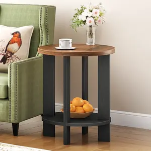 HOOBRO Round End Table with Lower Shelf, 2-Tier Side Table with Thick Tabletop and Cross Base, Sturdy Construction, Easy Assembly, for Living Room, Bedroom, Black and Walnut BH220BZ01#SpringSale #BigSpringSale