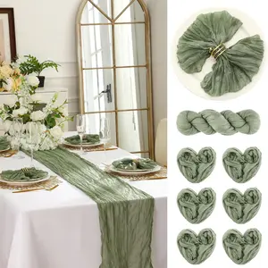 9ft Mouse Tail Cheese Cloth Tablecloth Set, 6pcs 19.7 Inch Napkins, Cotton Fabric, Ideal for Weddings, Bridal Shower, Birthdays, Banquets, Wedding Table Centerpieces