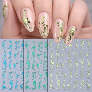 3pcs Floral Nail Art Stickers, 3D Spring Flower Self-Adhesive Nail Decals, Elegant DIY Manicure Decorations, Glossy Finish