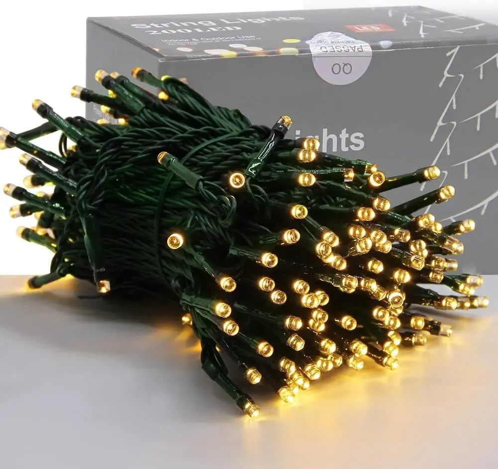 66ft Christmas Decorative Mini Lights, 200 LED Green Wire Fairy Starry String Lights Plug in, 8  Modes, for Indoor Outdoor Xmas Tree Wedding Party Decoration (Warm White)