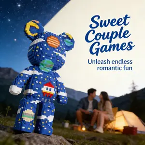 Creative Building Block Toy Set, DIY Bear Model Kit, 47cm/18.5inch Desk Decor, Holiday Gift for Him & Her, Enhance Creativity