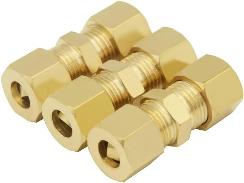 Hooshing 3PCS Brass Compression Tube Fitting 1/4" OD x 1/4" OD Connector
