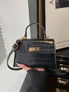 Women's New Mini Fashion Solid Color Elegant Crocodile Pattern Shoulder Bag Crossbody Bag, Metal Lock Buckle, Phone Wallet Purse