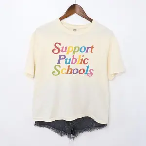 Comfort Colors Boxy Crop Tee Support Education Graphic Shirt Teacher Gift Cropped Top Women Tee