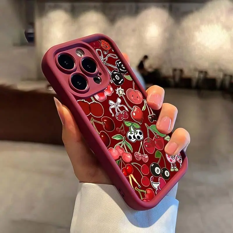 Cute Cherry Pattern TPU Heavy Duty Protection Cellphone Case - Handheld Casing Accessory with Easy Installation, Scratch Guard for iPhone 11/12/13/14/15/16/17 Pro, ProMax, Plus