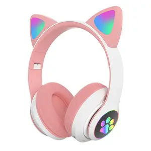 Cat Ear RGB Wireless Gaming Headset Adorable Foldable Headphones, LED - Equipped Wireless Headphones, Wireless High Fidelity Sound Quality, Can Play For A Long Time, Cat Ear RGB Headphones For Kids, Foldable Christmas Halloween Gift With LED Lights