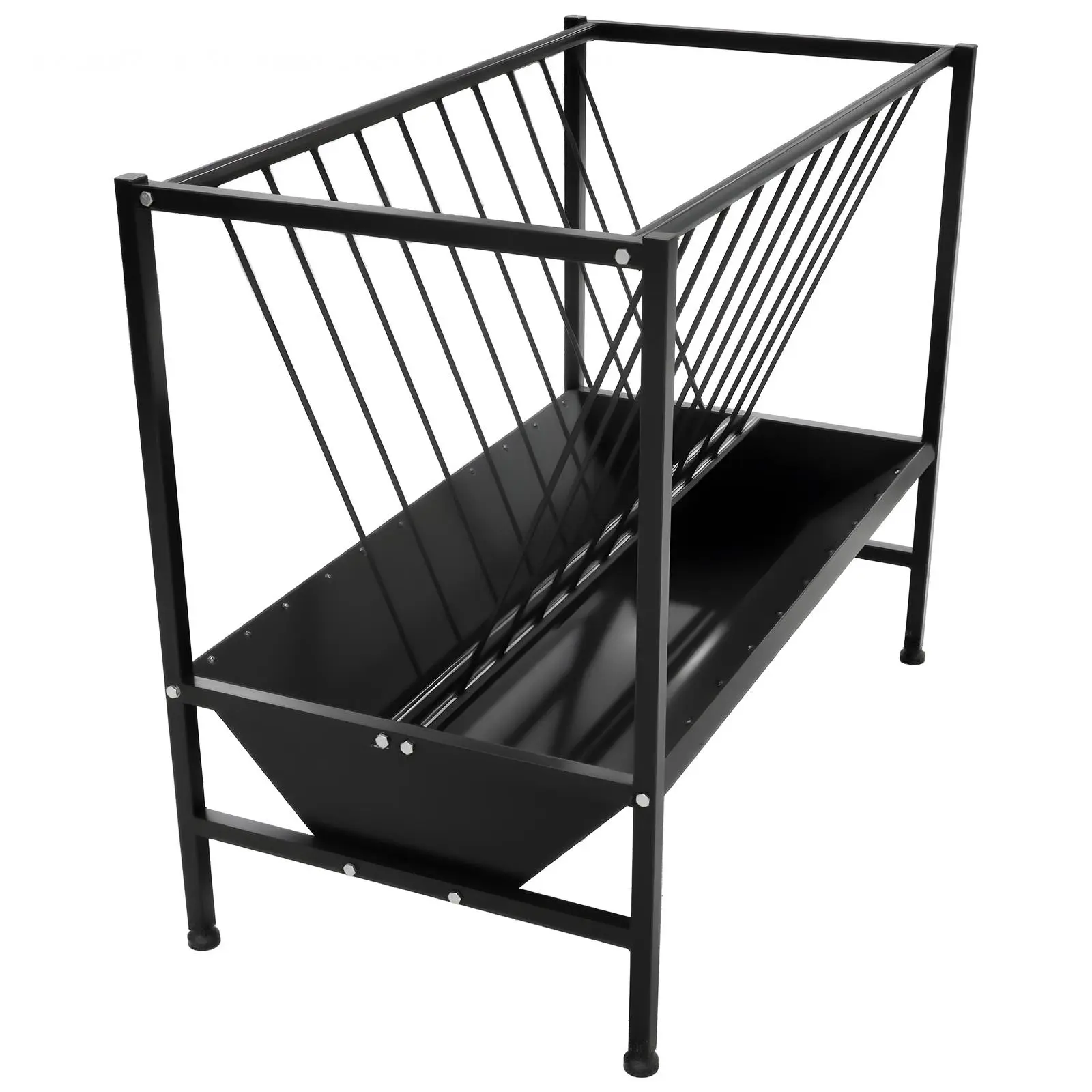 45-Gallon Heavy-Duty Pasture Hay Feeder, Dual-Purpose Livestock Feeder with 25-Gallon Grain Pan, V-Shaped Hay Rack & Integrated Feed Tray, Easy Assembly Feeding Trough for Sheep, Goats & Farm Animals in Pastures, Barns and Farms
