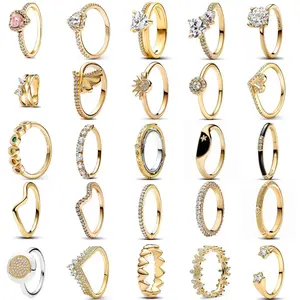 2025   Gold Color Sun Heart Bow Size 6 7 8 9 Ring Rings For Trenday Women Jewelry 925 Sterling Silver