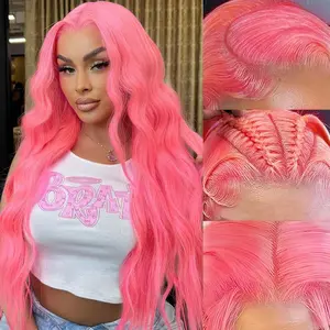 GK Pink Lace Front Wig Human Hair 13x6 HD Lace Pink Body Wave Wigs 200% Density Pre Plucked Colored Wig for Women Strawberry Body Wave Lace Front Wigs