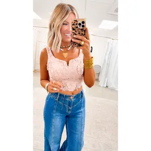 Crochet Lace Corset Top-Pink