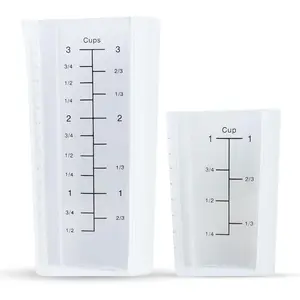 Measuring Cup Set - 2- (1-Cup & 3-Cup Capacity) with Flexible  Front & Rigid  for , Non-slip Pouring, Easy-Read Measurements (Cups, Oz, ML), Dishwasher Safe
