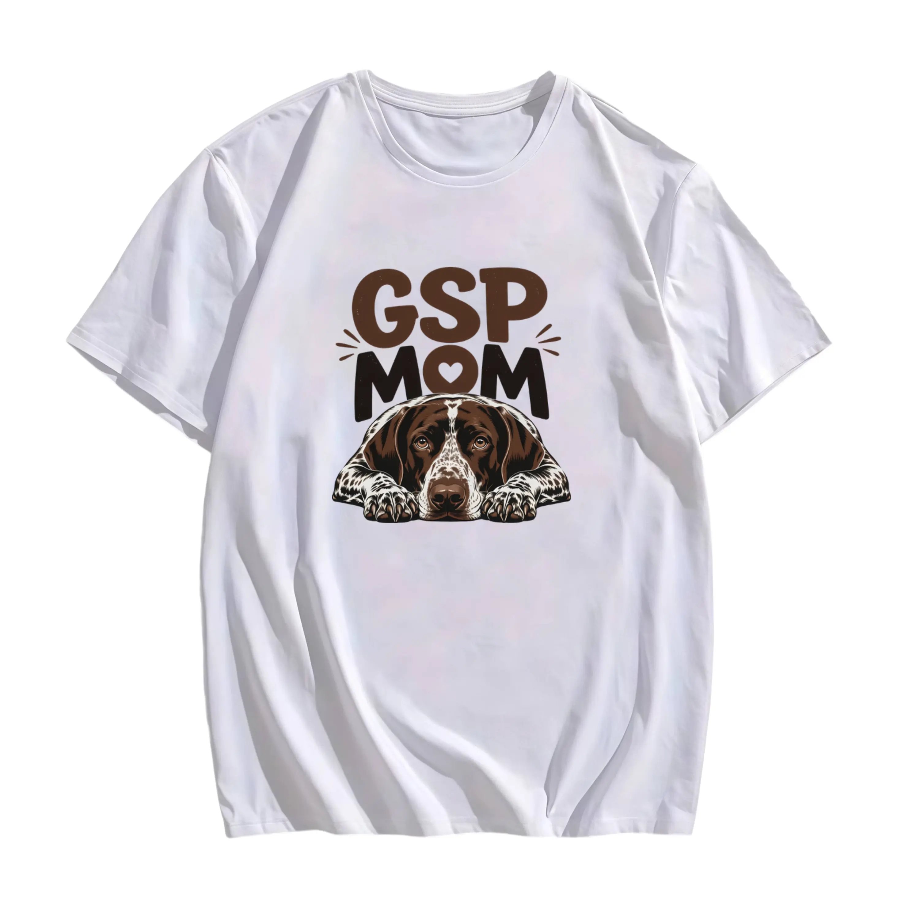 Women's Pointer Dog GSP Mom T-Shirt - Pure Round Neck Short Sleeve Tee with Pointer Puppy & GSP Graphic Print, Casual Daily Wear for Summer Beach Outfits, Vacation Gift Suitable for, Machine Washable
