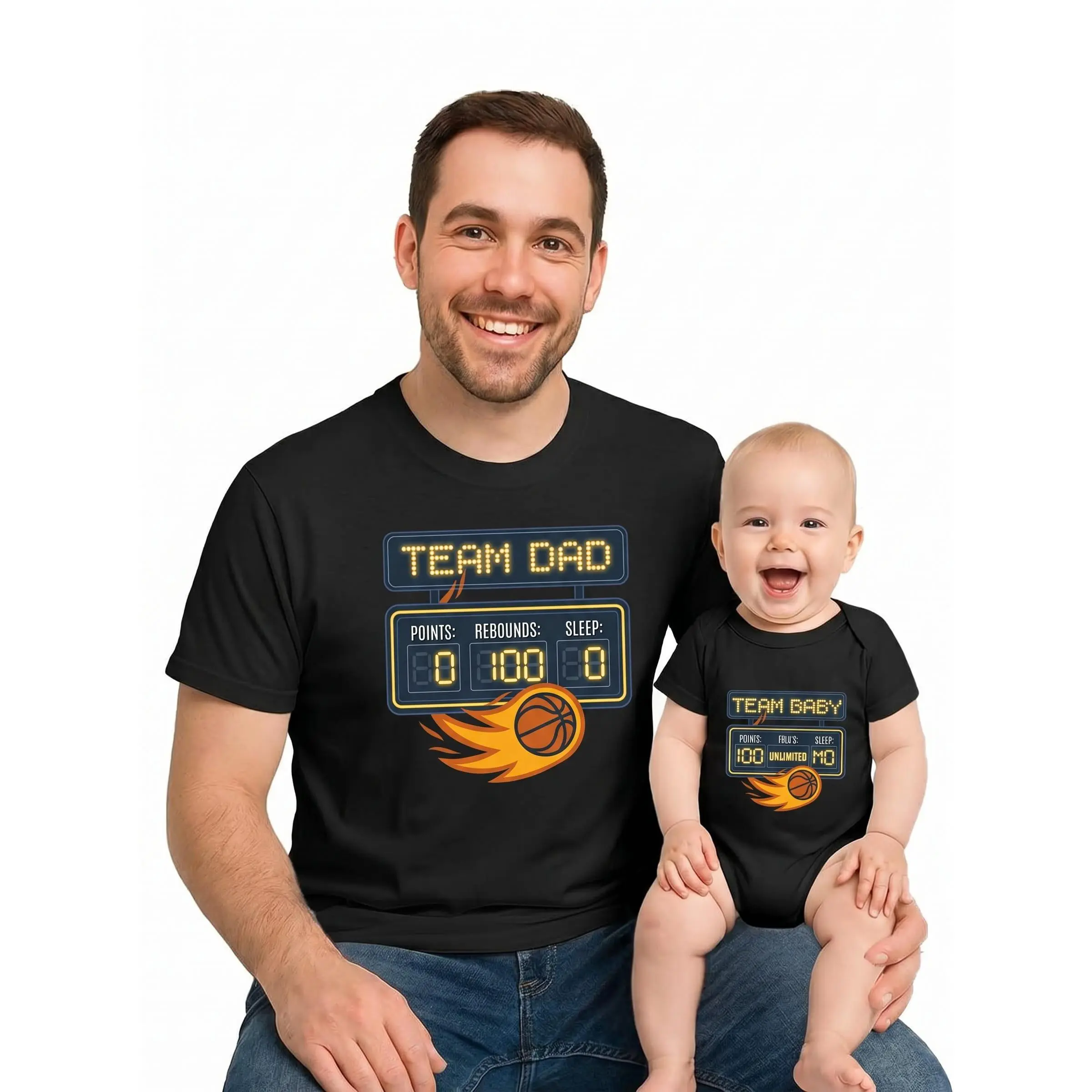 Dad and Baby Matching Basketball T-Shirt Set, Father's Day Outfit for Men