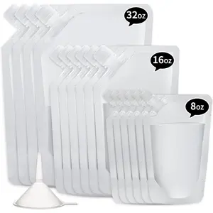 Plastic Flasks,Clear Drink Pouches and  Juice Bags,Leak-Proof, for Travel,Outdoor ,Concerts,Events(8OZx6-16OZx6-32OZx4)